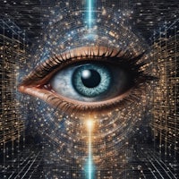 an image of a woman's eye with a starry background